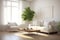 clean white living room with a single potted plant