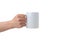 Clean white mug, held by an isolated hand, offers a perfect canvas for Print-on-Demand design