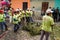 Cleaners with brooms cleaning at the procession of San Bartolome de Becerra, Antigua, Guatemala