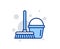 Cleaning bucket with mop line icon. Vector