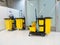 Cleaning Cart in the station. Cleaning tools cart and Yellow mop bucket wait for cleaning.Bucket and set of cleaning equipment