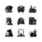 Cleaning chores black glyph icons set on white space