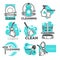 Cleaning company isolated icons, washing and sweeping or polishing