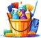 Cleaning equipment, a bucket of water, a mop, detergents, isolated on a white background, vector illustration