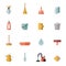 Cleaning flat multicolored vector icons set. Minimalistic design.