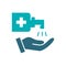 Cleaning hands with disinfectant colored icon. Hygiene, disinfection product symbol