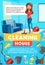 Cleaning house banner with housekeeping items