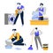 Cleaning house, housekeeping and housework, housewife or maid isolated icons