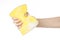 Cleaning the house and sanitation topic: Hand holding a yellow s