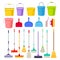 Cleaning Household Equipment with Bucket, Broom, Mop and Dustpan Big Vector Set