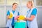 Cleaning ladies working in office