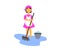 The cleaning lady cleans the room with a mop and a bucket. Cartoon. Vector
