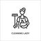 Cleaning lady line flat icon. Vector illustration woman with a mop and a basin. Maid