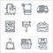 cleaning line icons. linear set. quality vector line set such as hand dryer, laundry, dustpan, soap, wiper, dish washer, garbage,