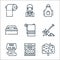 cleaning line icons. linear set. quality vector line set such as sponge, dish washer, hand dryer, rake, towel, brush, apron, maid