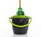 Cleaning mop bucket green black color isolated against white background