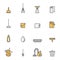 Cleaning outline gray and yellow vector icons set. Minimalistic design.