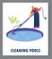 Cleaning pools service operation banner or card design flat vector illustration.