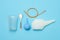 Cleaning procedures for the body: nasal irrigation with salty water and rubber catheter