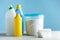 Cleaning products for cleaning, disinfection of the house. The concept of cleaner, the cleaning company. Copy space