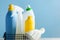 Cleaning products for cleaning, disinfection of the house. The concept of cleaner, the cleaning company. Copy space