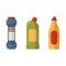 Cleaning products set, colorful bottles of various shapes with dispenser