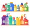 Cleaning products on shelf household bottle plastic liquid detergent product vector illustration. Cleaner disinfect