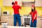 The cleaning professional contractors working at kitchen