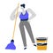 Cleaning service or housewife, woman mopping or sweeping floor