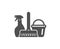 Cleaning service icon. Spray, bucket and mop. Vector