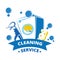 Cleaning service label design. Yellow and blue laundry logo