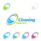 Cleaning Service vector Logo design, Eco Friendly with shiny broom and circle Concept isolated on white Background