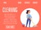 Cleaning service website banner with cartoon woman mopping the floor