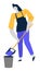 Cleaning service, woman with scoop and bucket, sweeping floor