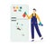 Cleaning service worker washing dirty fridge flat vector illustration isolated.