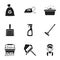 Cleaning set icons in black style. Big collection of cleaning symbol