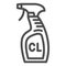Cleaning spray CL in bottle, pulverizer line icon, cleaning concept, washing agent vector sign on white background