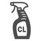 Cleaning spray CL in bottle, pulverizer solid icon, cleaning concept, washing agent vector sign on white background