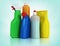 Cleaning supplies. Household chemical detergent bottles