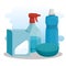 Cleaning supplies with soap detergent spray