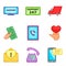 Cleaning support call center icon set, cartoon style