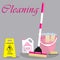 Cleaning time concept with cleaning products in pink color