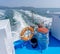 Cleaning tools including mob and brush, Safety buoy on board the island ferry