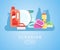 Cleaning tools vector set. Detergents for cleaning home or hotel