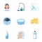 Cleaning, washing and everything connected with it. A set of icons for cleaning. Cleaning and maid icon in set