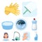 Cleaning, washing and everything connected with it. A set of icons for cleaning. Cleaning and maid icon in set