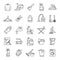 Cleaning and washing house, laundry outline vector icons. Antiseptic service line symbols