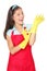 Cleaning woman with rubber gloves