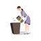 Cleaning woman take garbage bin to clean plastic box