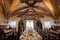 Cleaning women making nice interior of dinning room of 19th century Pena Palace